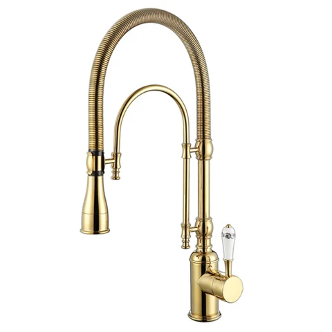 Homary High Arc Dual-Mode Pull-Down Kitchen Faucet Solid Brass with Porcelain Handle