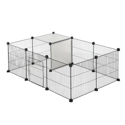 EUGAD Freigehege für Kaninchen Hasen Meerschweinchen Welpenauslauf mit Tür Doppelstöckig DIY 20 Platten Grau 107 x 72 x 72 cm