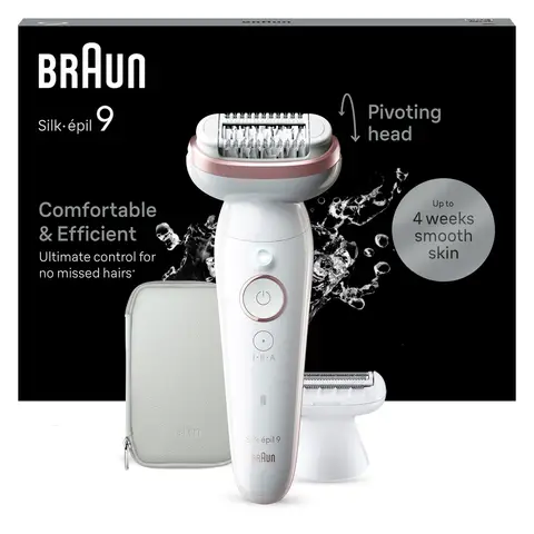 Braun Silk-épil 9, 9-030, Epilator For Easy Hair Removal, Lasting Smooth Skin, White/Flamingo