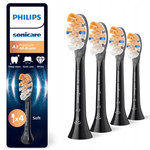 Philips HX9094/88 - Sonicare A3 Premium All-in-One Brush Heads - Black, Set of 4, Advanced Cleaning, Easy Installation