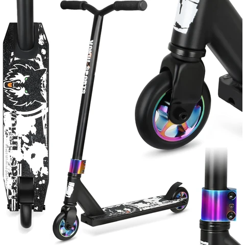 VOKUL Pro Trick Roller, Einsteiger-Trickroller für Kinder ab 6 Jahren, Aluminium und leichtes BMX Freestyle Komplettpaket für Anfänger (Schwarz)