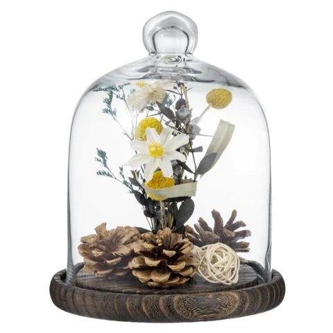 MyGift Transparente Glasglocke mit Holzsockel, 24,1H x 18,9D cm, Braun