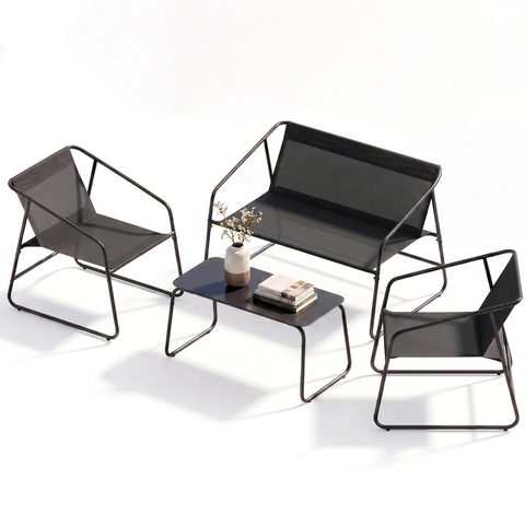 Ensemble de mobilier de jardin 4 pièces, groupe de sièges d'extérieur en Textilène avec banc 2 places, 2 chaises et table à p
