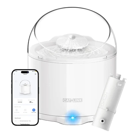 CATLINK Pure 2 W02 Distributeur automatique d’aliments pour animaux avec détection de l’état de santé, fonctionnement ultra silencieux et pompe à eau sans fil - Capacité 2,6 L