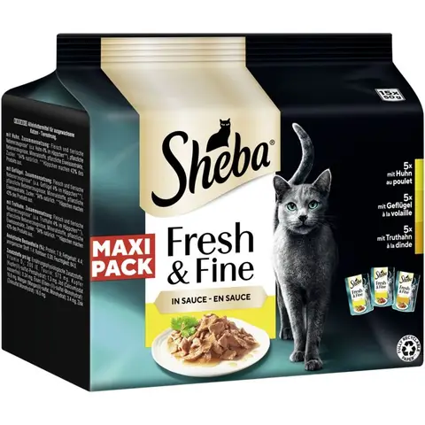 Sheba Frisch & Fein in Sauce mit Huhn, Geflügel & Truthahn 15 x 50 g