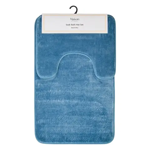 Maison by Premier Bath Mat & Pedestal Set Soak Microfibre Plush Blue 50x80cm