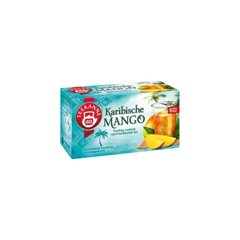 Teekanne Caribbean Mango Früchtetee Beutel, 20 Stück, Geeignet für Heiße oder Kalte Getränke