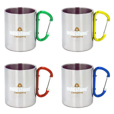 Milestone Camping Mug Stainless Steel with Carabiner Assorted Colours 300ml