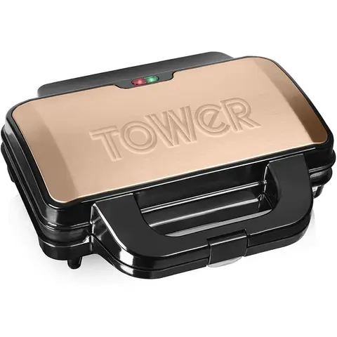 Tower T27013RG Deep Fill Sandwich Maker with Extra Deep and Easy to Clean Non-Stick Plates, Automatic Temperature Control, 900W, Rose Gold
