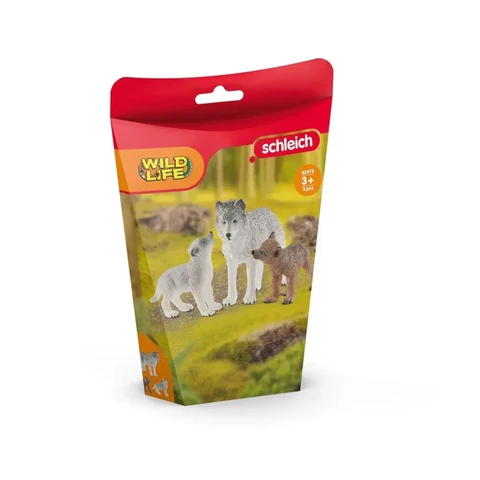SCHLEICH WILD Life | Wolfs-Mutter mit Jungen 42472 | Detaillierte Tierfiguren | Zoo-Spielzeug | Tolles Geschenk für Jungen und Mädchen | Geburtstagsdekoration | Spielfigur ab 3 Jahren | Set mit 3 Teilen