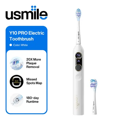 Usmile Y10 Pro Brosse à Dents Électrique avec Écran Intelligent, 4 Modes de Nettoyage, Technologie Sonique avec Minuterie et Capteur de Pression, Autonomie de 180 Jours par Charge