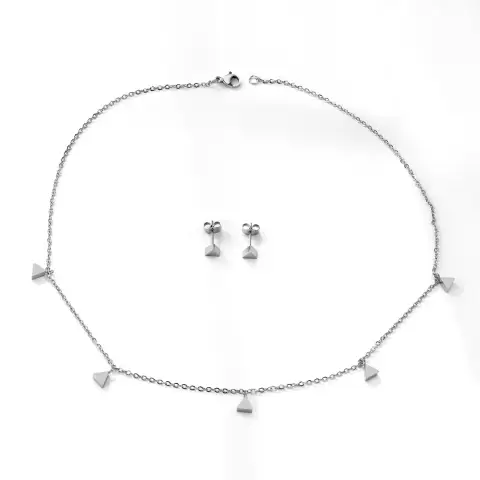 5 Triangle Shape Charm Set Stainless Steel Necklace and Earrings