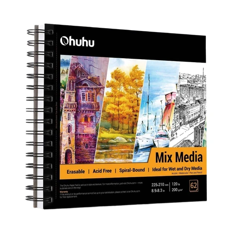 Ohuhu Mix Media Pad， Mixed Media Art Sketchbook， 120 LB/200 GSM Heavyweight Papers， 62 Sheets/124 Pages， Spiral Bound Mixed Media Paper Pad for Christmas Gift, New Year Sale , Top gift picks