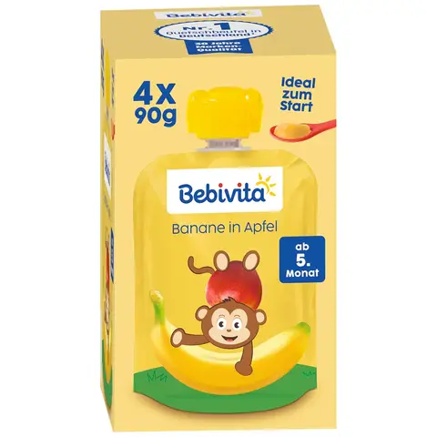 Bebivita Quetschie Banana in Apple (from 1 year) 4 x 90 g