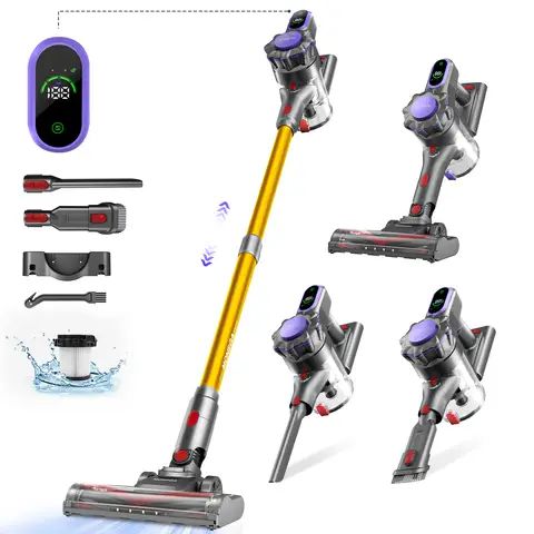 MONSGA MV3 Cordless Vacuum Cleaner, 45KPa 400W Stick Vacuum for Home, 50Mins Anti-Tangled Vacuum Cleaner with Charging Dock, Light-weighted Handheld Vacuum for Pet Hair/Carpet/Floor, LED Touch Display