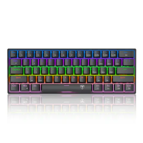 ET Clavier mécanique portable 60 % filaire avec interrupteurs bleus, LED personnalisable,  pour PC/Mac/Xbox - Noir