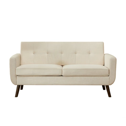 HONEYOU 165cm Loveseat Sofa, Mid Century Modern Decor Love Seat Couches for Living Room, Button Tufted Upholstered Small Couch for Bedroom, Solid and Easy to Install Love Seats Furniture，Beige