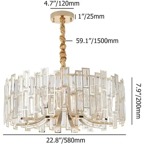 Homary Luxury Crystal Chandelier, 58cm 1 Tier Ceiling Suspension Chandelier 10 Lights with Gold Adjustable Chain for Hallway, Living Room, Bedroom
