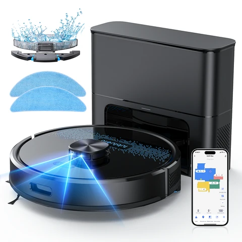 Lubluelu Robot Vacuum Cleaner with Suction Station 3-in-1, 4000Pa Vacuum Cleaner Robot with Wiping Function, Robot Vacuum Cleaner with Laser Navigation App Control, Ideal for Pet Hair, Carpets, Hard;Lubluelu+SL60MAX+Robot Vacuum Cleaner+37.5x37 x23.5cm
