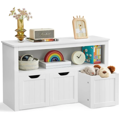 VASAGLE Kinderbücherregal Spielzeugaufbewahrungsschrank weiß 30 x 102 x 60 cm, 1 Stück