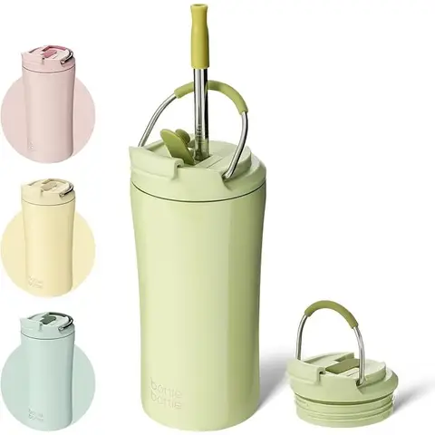 Bottle Bottle Bouteille à double usage avec double paroi et couvercle, mug à café glacé 12 Oz vert avocat