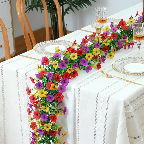 2Pcs 5.9ft/1.8m
Artificial Flowers Garland Ivy,Spring Summer Decor Fake Daisy Vines Floral Vine Silk Hanging Flower for Decor Home Garden Wedding Photo Booth Backdrop