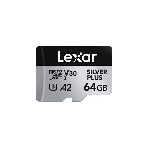 Lexar Silver Plus 64GB Micro SD Card up to 205 MB/s, MicroSDXC UHS-I Flash Memory Card with Adapter, C10, U3, A2, V30, Full HD, 4K UHD, High Speed TF Card for Drone, Action Camera, Handheld Consoles
