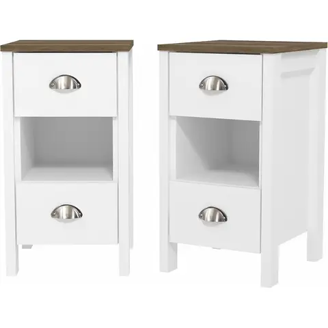 Galano Gemma 2pcs Bedside Table – Stylish 2 Drawer Side Tables with Storage – Storage Cabinets for Bedroom, Hallway, or Entryway – White/Oak