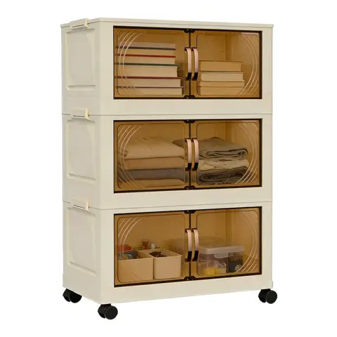 ochama×J.ZAO No Installation Storage Cabinet - Width 45cm,3pcs - With Wheels, Foldable, Magnetic Attraction, Large Capacity - Nightstand, Storage Boxes for Living room/Bedroom/Kitchen