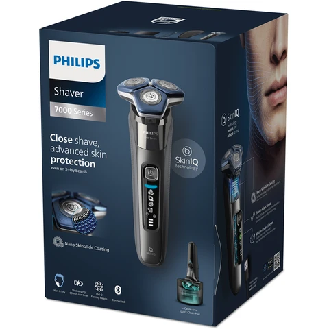 Philips Shaver Series 7000 - Elektrisch Nat & Droog-scheerapparaat met SkinIQ technologie, uitklapbare trimmer, oplaadstandaard en reisetui (model S7887/55) 