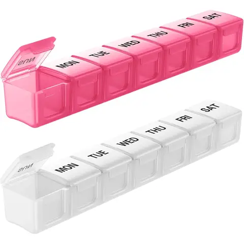 VVM Weekly Pill Organizer Large 2 Packs, Extra Large Travel Pill Organizers, Pill Box 7 Day, Travel Pill Case, Medicine Pill Organizer for Vitamins, Supplements and Medication (White+Purple)