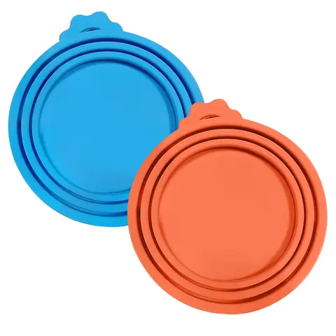 Vilscijon 2-Piece Set: Paw-Shaped Cat Can Opener & Sealing Lids for Cat Food Cans - Blue + Orange