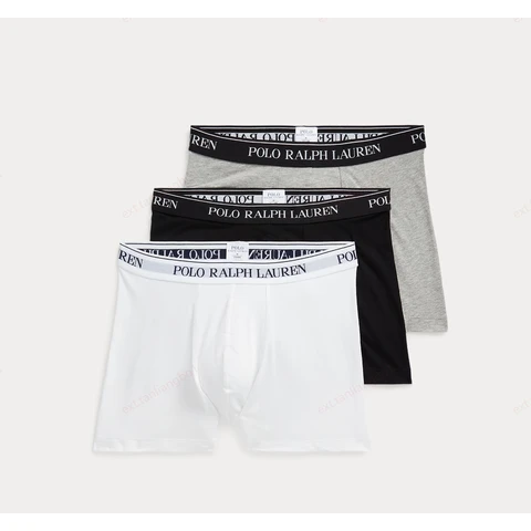 Ralph Lauren Stretch Cotton Boxer Brief 3-Pack - White/Polo Black/Andover Heather