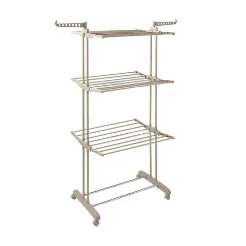 Tower 3 Tier Rack Airer with Durable Drying Poles, 14 Hanger Slots, Racks for Shoes, Latte