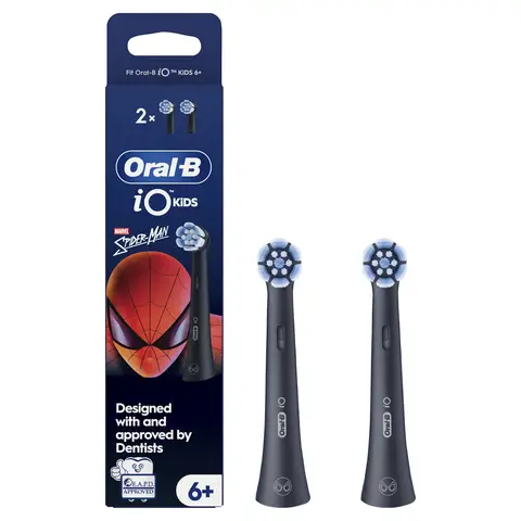 Oral-B iO Kids Marvel Spiderman Electric Toothbrush Head for Age 6+, Gentle on wobbly teeth & gums for cleaner teeth, Pack of 2