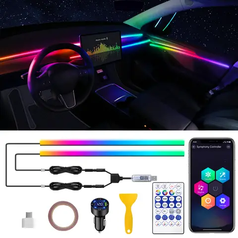 Dreamcolor Acrylic Interior Car LED Strip Light with Wireless APP, RGB 6 in 1 with 175 inches 600 LEDs Fiber Optic Car Ambient Lighting Kits, Sound Active Function LED Strip for Car Accessories