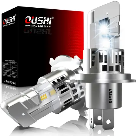 OUSHI H4 LED Headlight Bulbs, Upgraded 600% 6500K Xenon White 1:1 Mini Size H4 LED Bulbs, 30000LM Plug and Play HB2 9003 Hi/Lo Beam Bulb