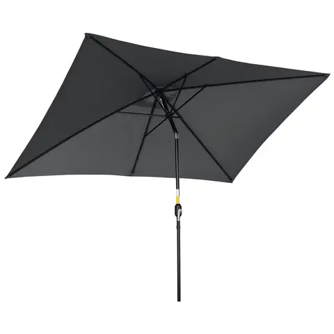 Outsunny 3x2m Garden Parasol Umbrella with Aluminium Pole, Tilt and Crank, Rectangular Outdoor Table Parasol Sun Shade for Patio, Black
