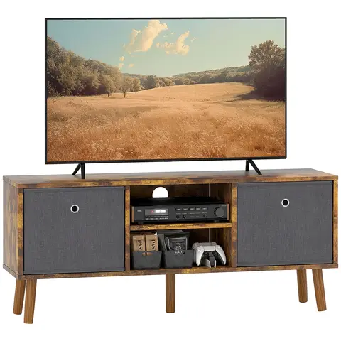 HOMCOM TV Cabinet Stand Unit for TVs up to 50" Flat Screen with Foldable Drawers and Shelves, Entertainment Centre Rustic Bro