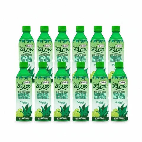 Grace Say Aloe Vera Drink with Real Aloe Pieces Original 500ml (Pack of 12)