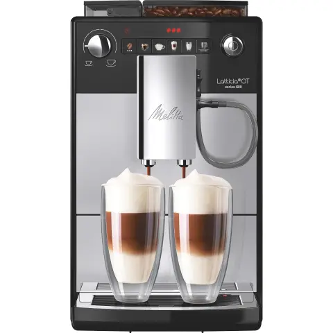 Melitta Latticia OT F300-101 Vollautomatische Kaffeemaschine mit Latteperfection Milchsystem, Flüsterleisem Mahlwerk, One-Touch-Funktion und XL-Wassertank und -Bohnenbehälter, 1,5 L, Silber/Schwarz
