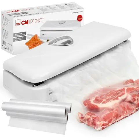 Clatronic FS 3261 Vakuumierer / Folienverschweißer für Sous Vide mit elektronischer Leistungssteuerung, Bedienfenster und Vakuumfolie weiß (1 x) zum Aufbewahren von Folie.