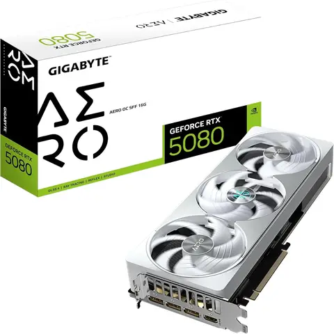 [30 € Rabatt mit Code: GF30] GIGABYTE GeForce RTX 5080 AERO OC SFF 16G Grafikkarte - 16 GB GDDR7, 256 Bit, PCI-E 5.0, 2730 MHz Kerntaktfrequenz, 3 x DisplayPort, 1 x HDMI, GV-N5080AERO OC-16GD