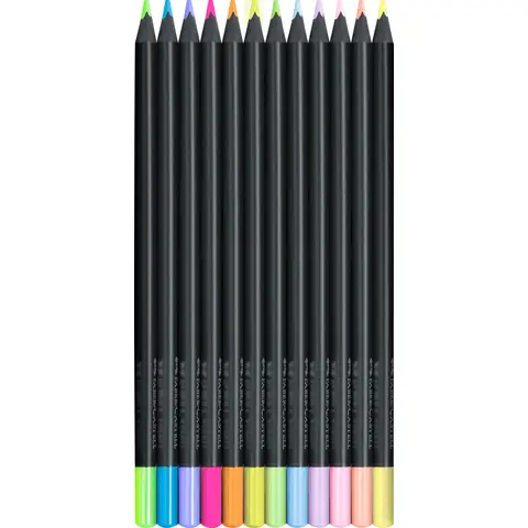 Faber-Castell Black Edition Colour Pencils,Neon & Pastel, Box of 12