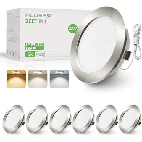 ALUSSO Spot encastré plafond LED 12-24 V, 4 W, 3000 K (blanc chaud) / 4000 K (neutre) / 6000 K (froid), pour mobilier, trou plat 55-58 mm et 14,5 mm