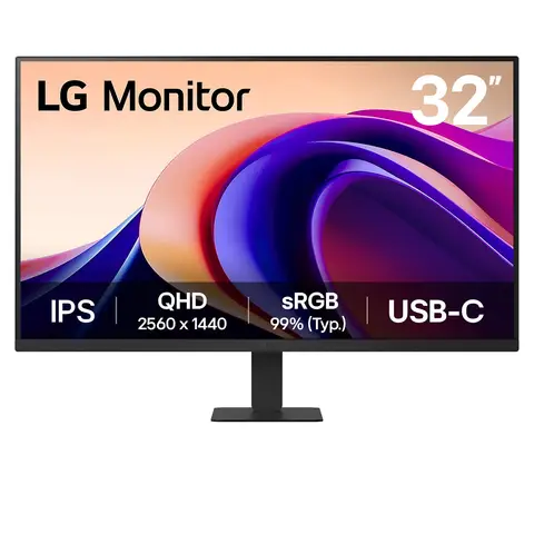 LG Monitor 32U631A - QHD 1440p IPS 32 inch, 100Hz, 5ms, Computer desktop display, Flicker safe & Reader Mode, USB-C, HDMI, Matte Black