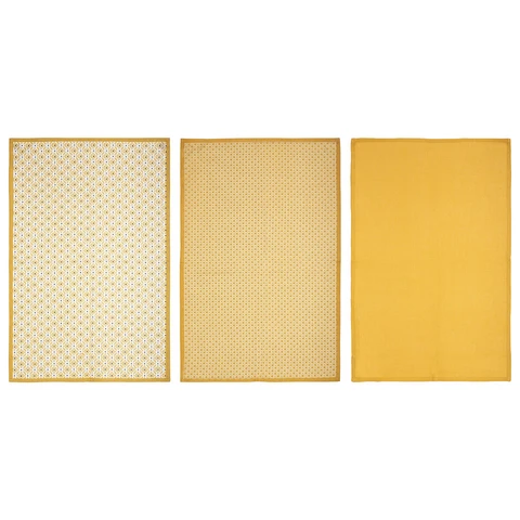 Atmosphera Lot de 3 torchons imprimés jaune ocre - 45 x 70 cm