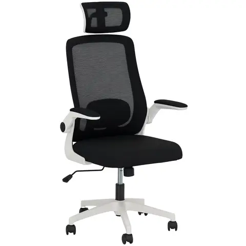 HOMCOM Executive Office Chair, Ergonomic Mesh High Back Desk Chair with Flip-up Armrest, Adjustable Lumbar Support, Rotatable Headrest, Black