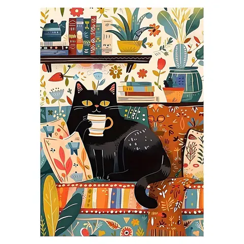 JU7CER 5D Full Round Drill Diamond Painting Kit - Black Cat | Adult Fun Animal Crystal Art | Home Wall Decor & Gift 12×16 Inches (30×40cm)