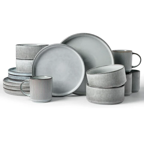 Richmount Star Geschirrset mit Tassen, 16-teilig für 4 Personen, rauchblau